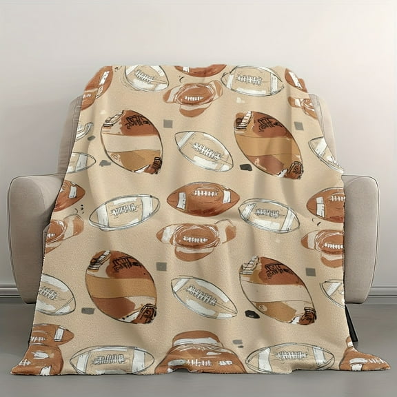1pc Ultra-Soft Thanksgiving Footballs Print Flannel Throw Blanket - Cozy Twin Size for Bed, Couch, Chair, Office, and Camping - Ideal Four Seasons Holiday Sofa Gift with Vintage Style and Mixed Color