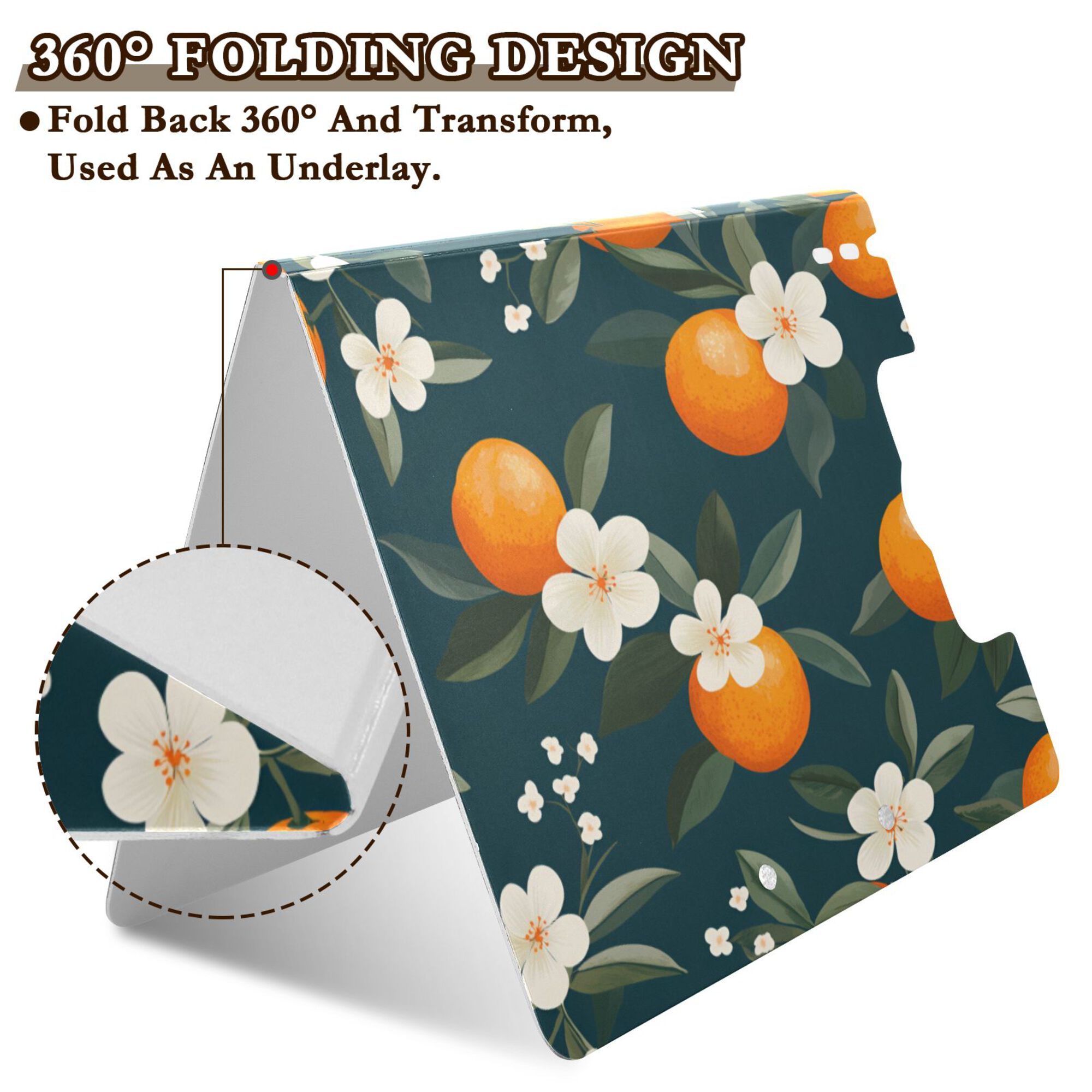 FORMRS A4 Clipboard Folder with Pen Holder Horizontal Foldable School Office Binder, Floral Oranges