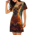 thumbnail image 2 of Easygdp Maple Leaf Meditating Chihuahua Camisón de manga corta para mujer, informal, estampado, 2 of 6