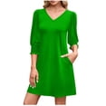 thumbnail image 3 of TAGOLD Womens Long Sleeve V Neck Dress Solid Color 3/4 Sleeve V Neck Casual Dress, 3 of 5