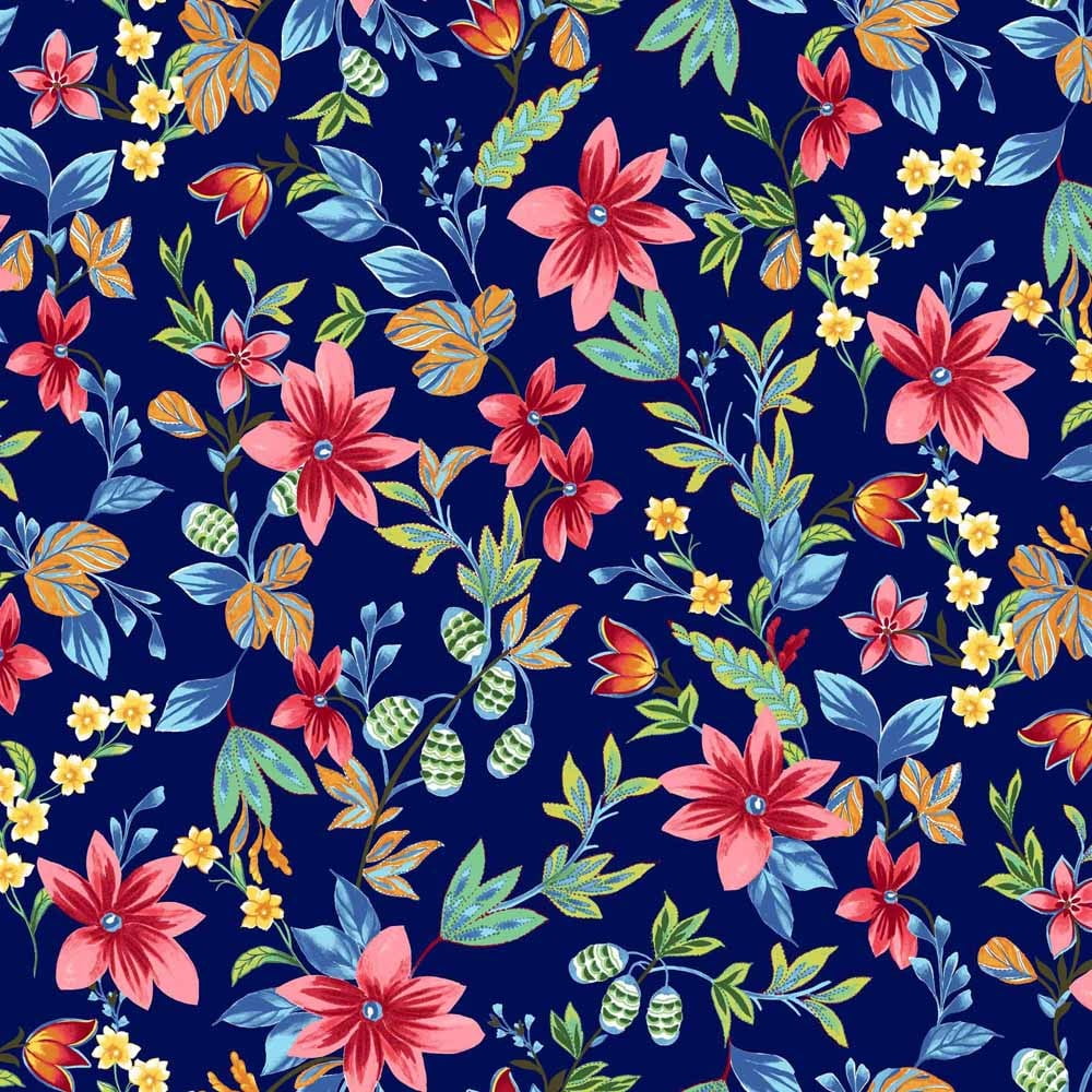 Navy Coral Blue Floral Pattern Printed On Rayon Spandex Jersey Knit Fabric Diy Projects By The Yard Print Fabric Walmart Com Walmart Com