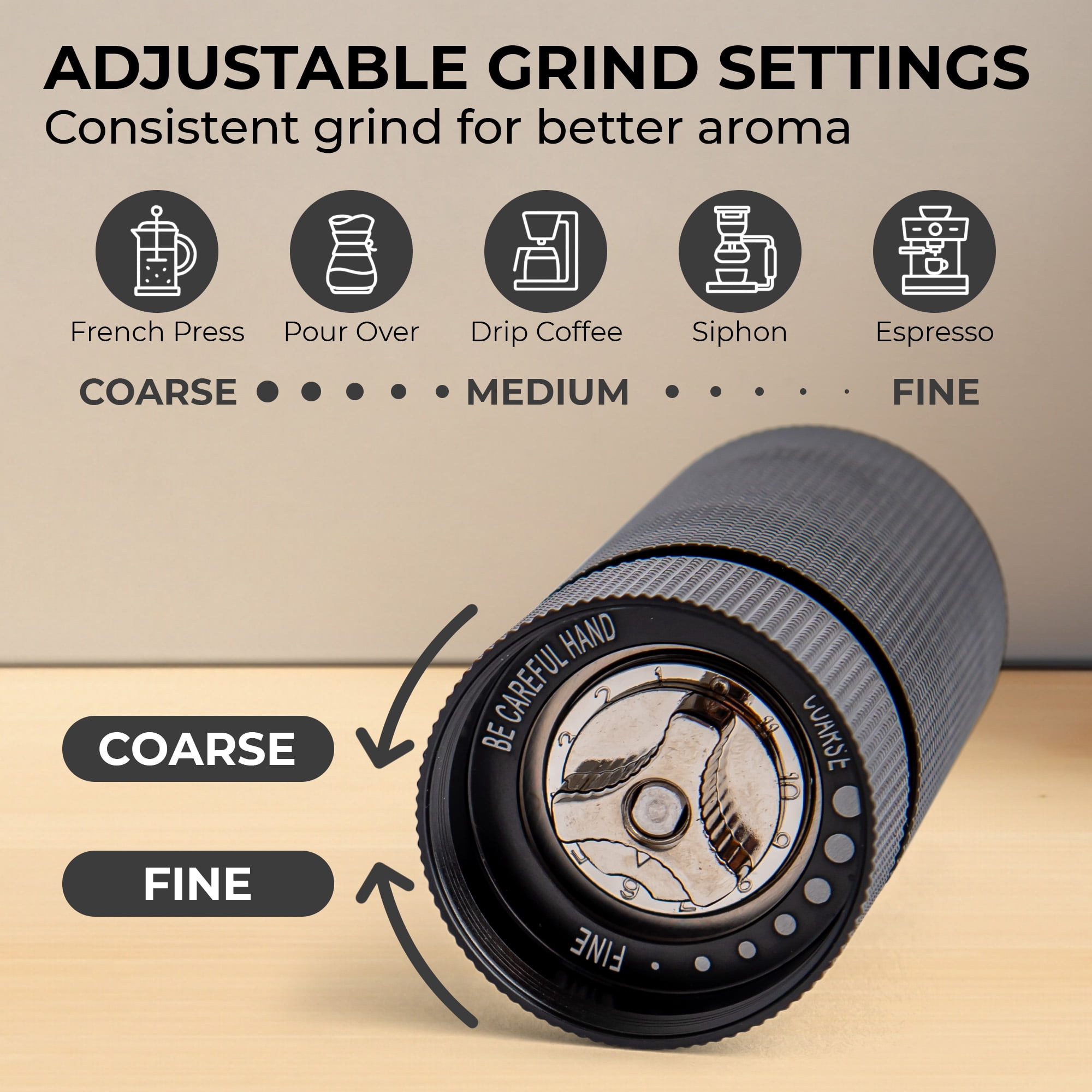 Kaffe - Handheld Manual Coffee Grinder - Black