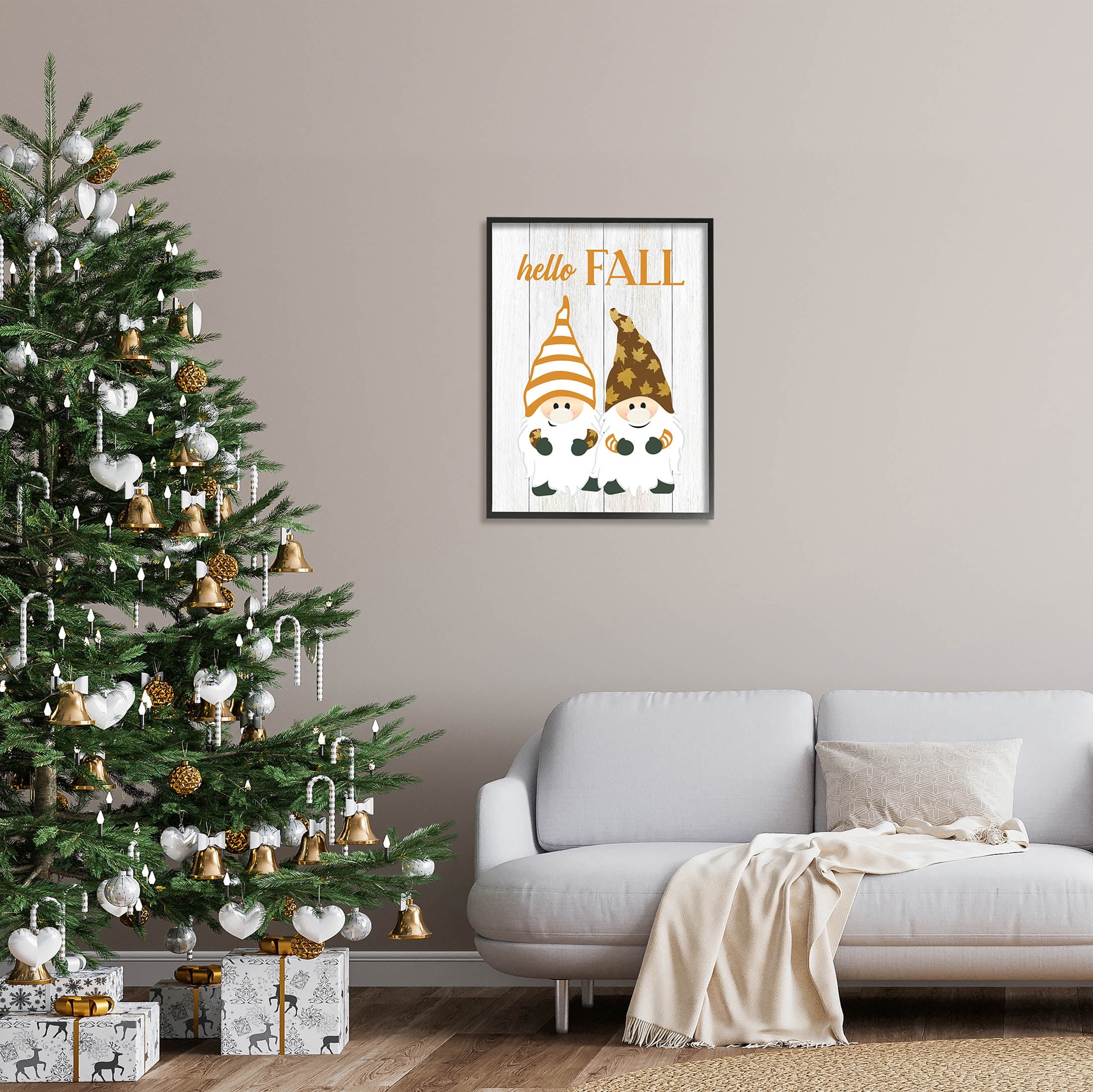 Stupell Industries Hello Fall Whimsical Gnomes Graphic Art Black Framed Art Print Wall Art, Design by CAD Designs