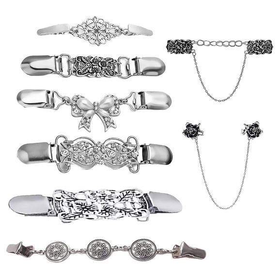 Shawl Chain Clips 8 Styles Blouse Collar Vintage Shawl Elegant Retro Alloy Shirts Fashion Sweater Clips Duck Clip Clasps for Gift Women Girls