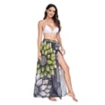 thumbnail image 2 of FORMRS Womens Long Sarong Beach Wrap Semi-Sheer Bikini Skirt Bathing Swimsuit Cover Up, Gray Floral, 2 of 7