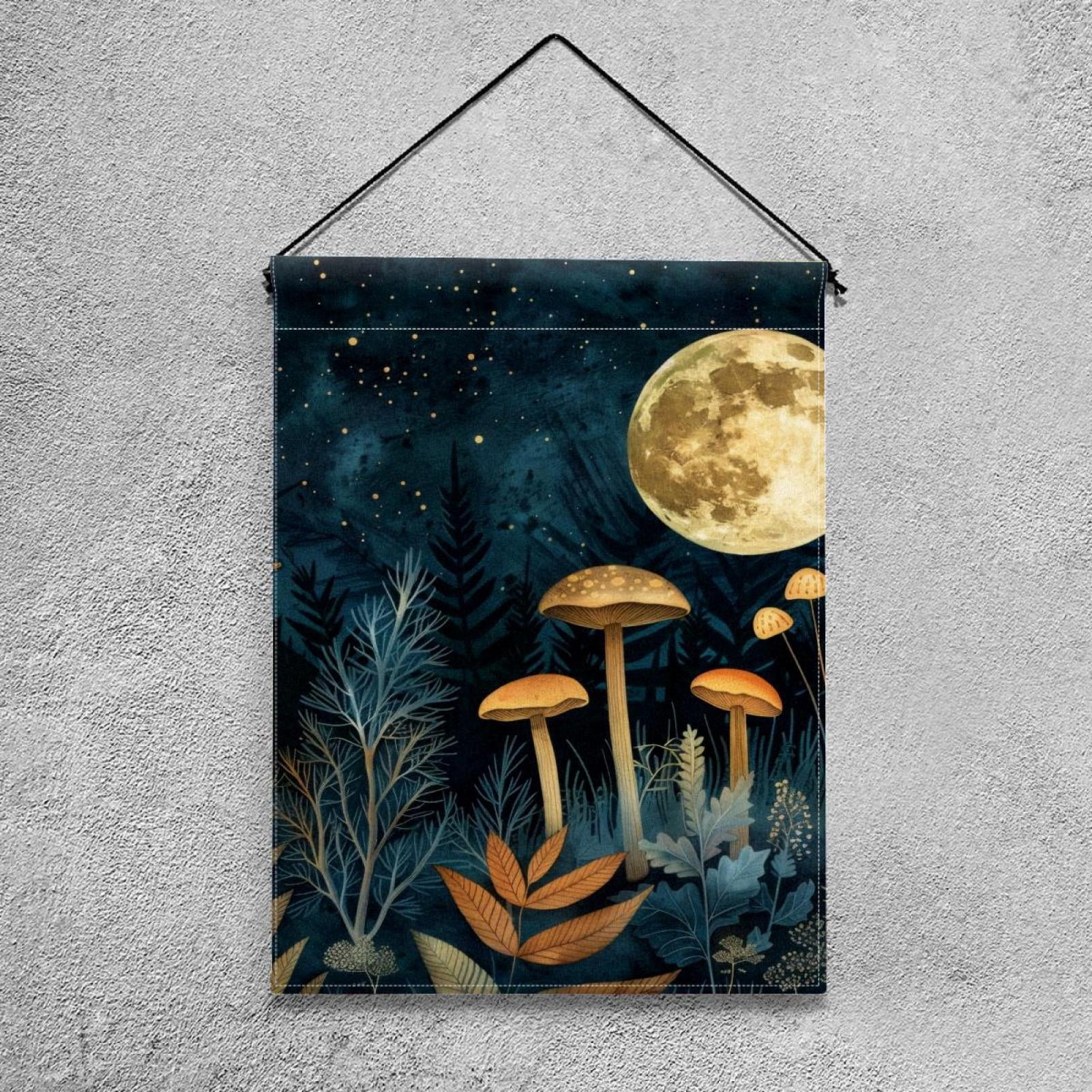 Mushroom Moon Vintage Boho Night Plants Leaves Double Sided Garden Flag Decorative Weather Resistant Yard Flag, Large DIY Vertical Flag for Farmhouse Patio Lawn, 28x40 Inch