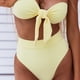 thumbnail image 3 of Conjunto de bikini bandeau con estampado floral para mujer, traje de baño sexy con nudo frontal y corte alto sin tirantes, 3 of 5