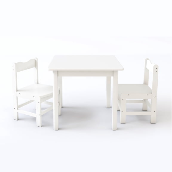 UNICOO® Wooden Kids Table and Chairs Set – 3-Piece Hard Wood Toddler Table with 2 Chairs – Playroom & Classroom Kids Desk and Chair Set for Arts, Crafts, Reading, Snacks (White)