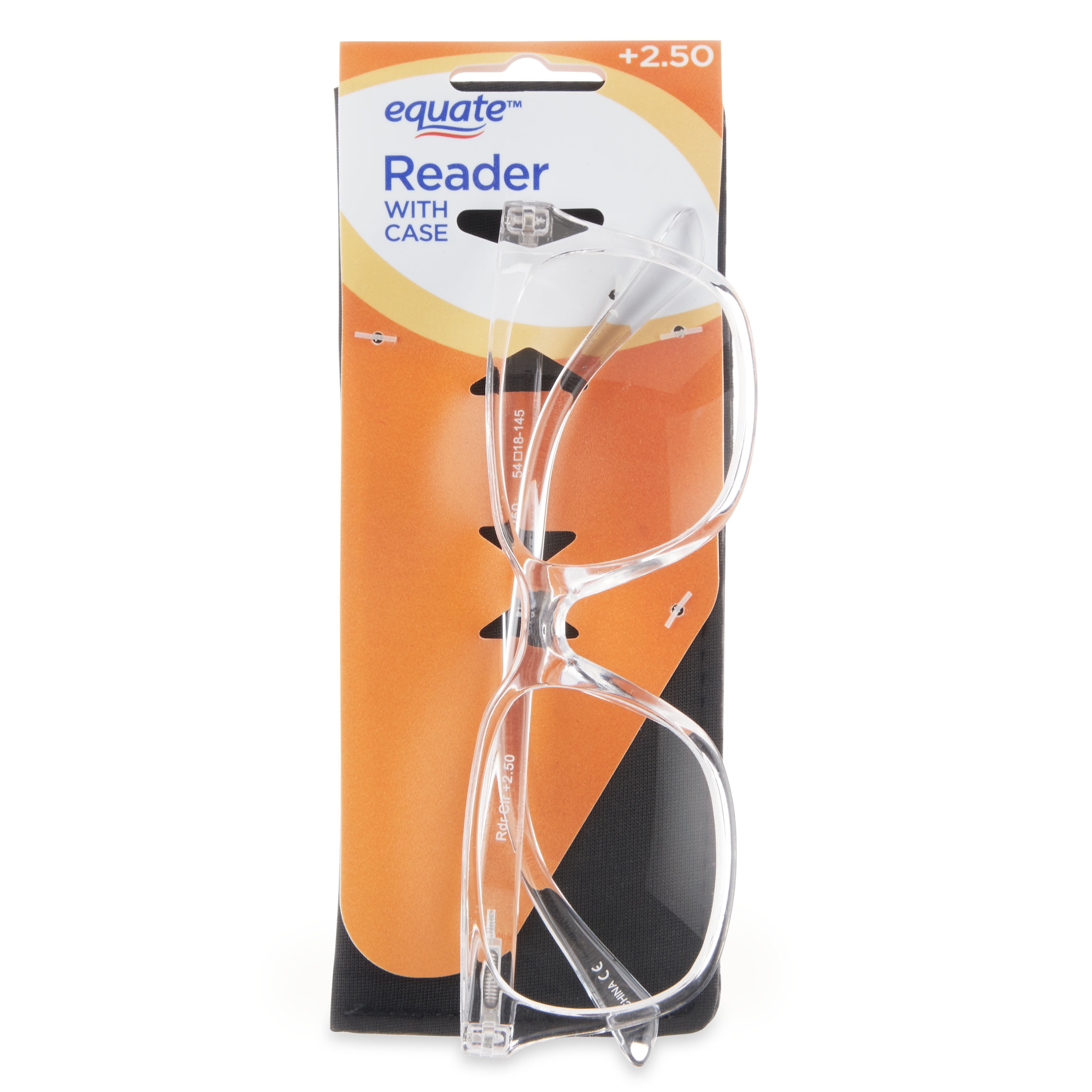 (3 pack) Equate Unisex Reader Glasses with Case, Plastic Lens, Clear Color, +2.50