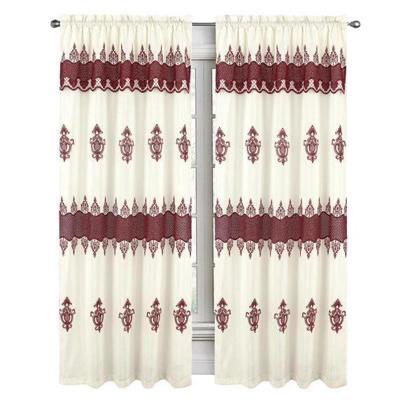 RT Designers Collection Debbie Macrame Construction 3" Rod Pocket Curtain Panel 54" x 90" Beige/Burgundy