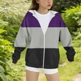 thumbnail image 2 of Mwjwdo Savings Fall Clothes for Girls Zip Up Long Sleeve Hooded Sweatshirts with Pocket Drawstring Color Block Hoodies Purple 12-13Years, 2 of 4