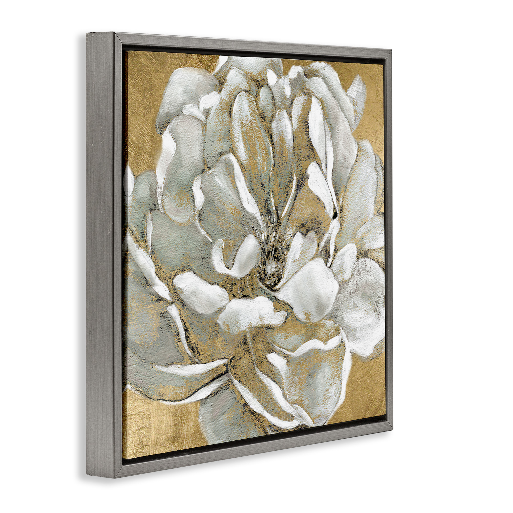 Stupell Industries Blushing White Magnolia Flower Abstract Botanical & Floral Painting Gray Floater Framed Canvas Art Print Wall Art, 18 x 18