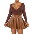 thumbnail image 2 of Ediodpoh Carnival Womens Skirts Solid Color Pu A Line Skater Mini Skirt Dressy for Club and Party Mini Skirts for Women Brown XXL, 2 of 3