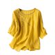 thumbnail image 1 of ICHUANYI Liquidación Camisa pequeña de ramio con Manga de Cinco Puntos para Mujer, Top de algodón Vintage literario Suelto, Top/Camisa de Manga Larga con Cuello Redondo ICHUANYI WER202308250281, 1 of 6