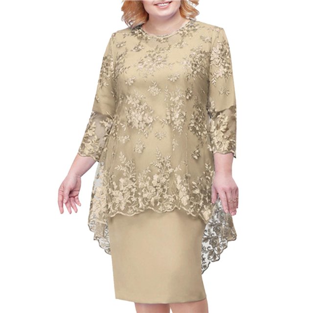 Kcodviy Robe Décontractée Élégante en Dentelle Brodée pour Femme Robe de Soirée à Manches Mi-Longues Robe d'Été pour Femme Robes Décontractées pour Femme