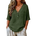 thumbnail image 2 of Only Moment Women's Short Sleeve Shirts V Neck Casual Short Sleeve Shirts Business Dressy Work Blouses Womens Shirts Casual Blackish Green,3XL, 2 of 6