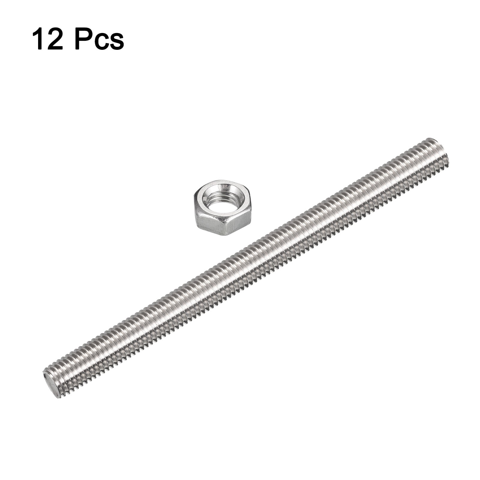 Uxcell 12Pack M10 x 300mm Fully Threaded Rod w 12Pack Hex Nuts, 1.5mm Pitch 304 Stainless Steel Right Hand Threaded Rod