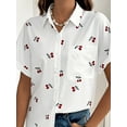 thumbnail image 4 of Women'S Cherry Print Short Sleeve Blouse Collar Button Down Textured Casual Shirts White XL, 4 of 7