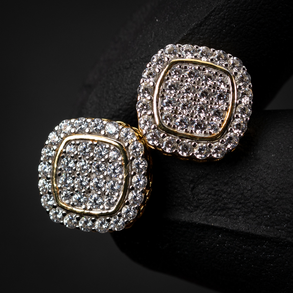 Men's Hip Hop Sterling Silver Iced Cz Flower Set Cluster Stud Screw Back Earrings