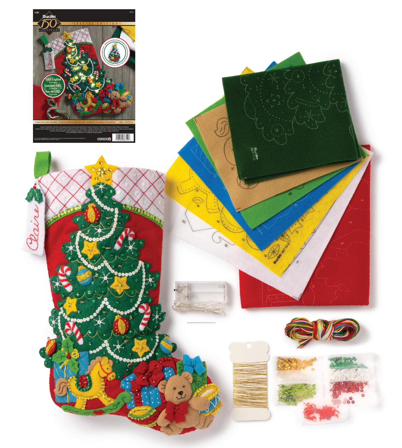 Bucilla Christmas Tree Surprise 18 in Multicolor Felt Stocking Kit