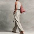 thumbnail image 4 of JULMCOMO Cotton Linen Jumpsuits for Women Halter Deep V Neck Casual Rompers Tie Waist Wide Leg Loose Fit Summer Overalls with Pockets Beige XL, 4 of 4