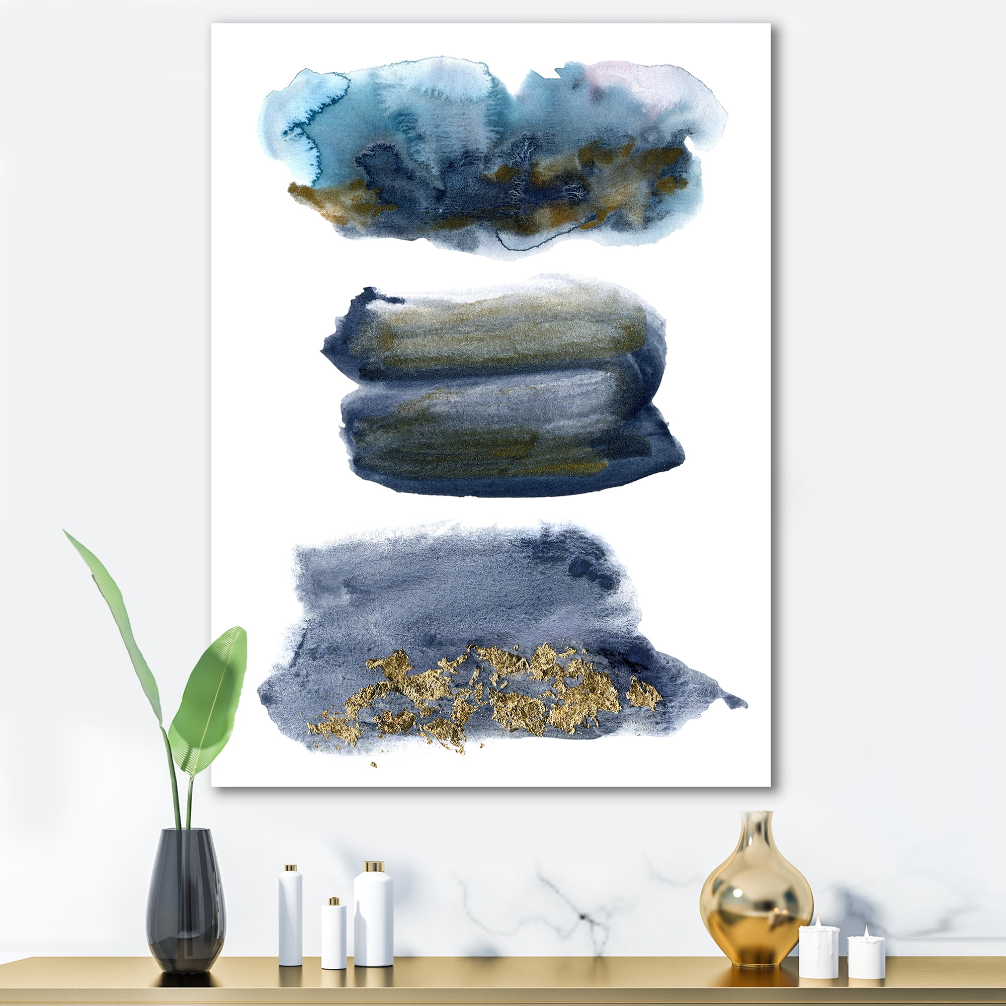 Designart ' Abstracts Clouds With Golden Touches ' Modern Canvas Wall Art Print