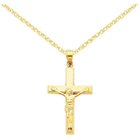 Primal Gold 14 Karat Yellow Gold Polished Crucifix Pendant with 18-inch Cable Chain
