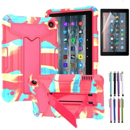 Hybrid Case for Amazon Fire 7 inch Tablet (12th Generation, 2022 Released) - Epicgadget Drop Protection Kids Friendly Cover Kickstand Case For Kindle Fire 7 2022 Model (Candy/Pink)