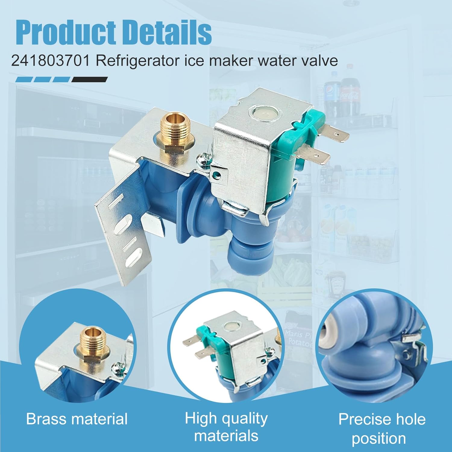 RVKXHD 242252603 Refrigerator Ice Maker Water Inlet Valve, for Frigidaire kenmore Electrolux Icemaker Solenoid Valves, Replacement parts AP5671756 241803703 241803701 218475600 218720400 240380301