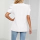 thumbnail image 4 of Camisa de manga abullonada, blusa con cuello en V para mujer, blusa con cuello en V calado, blusa de manga corta diseñada a medida, 4 of 6