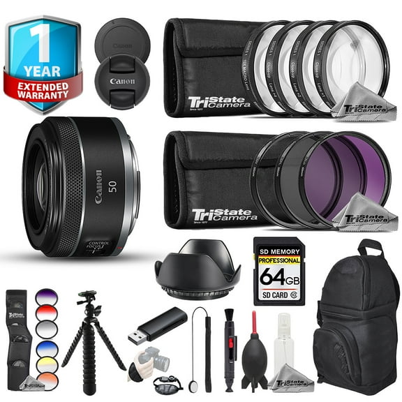 Canon RF 50mm f/1.8 STM Lens - 23pc Pro Bundle   1 Yr Warranty (International Version)