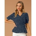thumbnail image 2 of INSPIRE CHIC Women's Dots Print Tie Waist Ruffle Hem V Neck Wrap Peplum Tops, 2 of 6