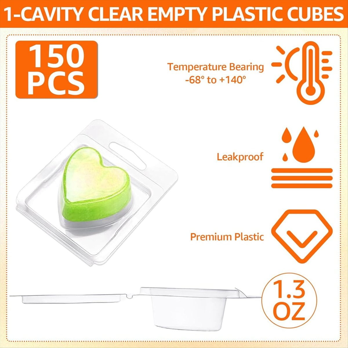 150Pack Wax Melt Container 1.3 Oz Plastic Wax Melt Set for Wax Melts Clear Wax Flip Top, Empty Candle Melt,Heart Shape