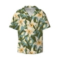 thumbnail image 2 of Lsque Lilies Flowers print Men's Cuban Collar Short Sleeve Shirt Summer Beachwear Casual Button Down Fashionable Vacation Leisure Shirt-Medium, 2 of 7
