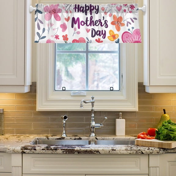 Mother's Day Flowers Partern Floral Curtain Valances Farmhouse Design Window Treatment Decor Blackout Rod Pocket for Windows Living Room Kitchen 54" x 18"