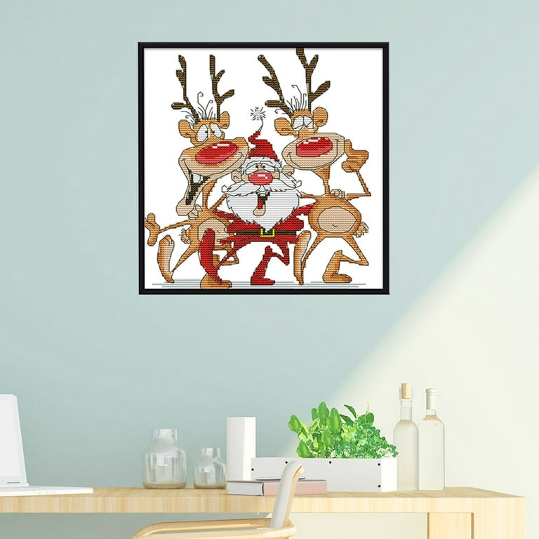 Mojoyce Santa Claus and Reindeer Time Pattern Cross Stitch Kits for  Christmas Wall Decor Kids Beginners DIY Art Supplies 