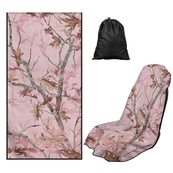 Bulopur Hunting Front Car Seat Towel for Women Pink Camo Breathable Sweat Carseat Protector with Storage Bag for Camping Soft Athletic Towel Fit SUV Sedan Truck 1pcs