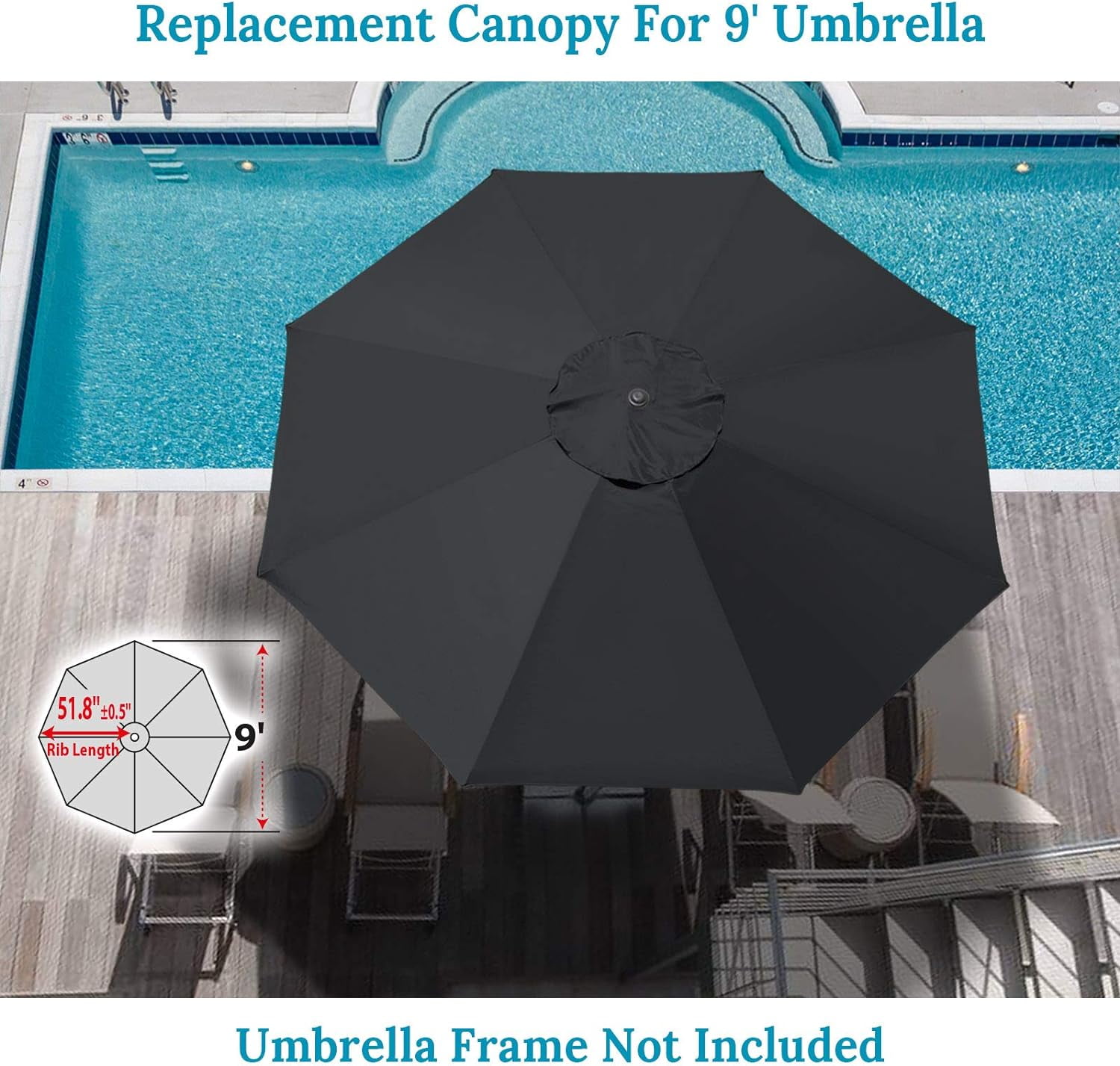 ALUVIERA 9ft Umbrella Cover Only for 8 Rib Outdoor Patio Umbrella Replacement Canopy Top