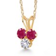 thumbnail image 2 of Gem Stone King 14K Yellow Gold Red Ruby and White Created Sapphire 3-Stone Pendant Necklace for Women (0.44 Cttw, Gemstone July Birthstone, Round 3MM, 18 inch Chain), 2 of 4
