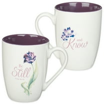 Christian Art Gifts Encouraging Scripture Ceramic Coffee & Tea Mug for Women: Be Still & Know Inspirational Psalm Bible Verse, Microwave & Dishwasher Safe, Novelty Cup, White & Purple Floral, 12 oz.