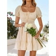 thumbnail image 2 of Women's Gingham Smocked Puff Sleeve Summer Dress 100% Polyester Fabric for Light Breezy Comfort and Flattering Fit, 2 of 15