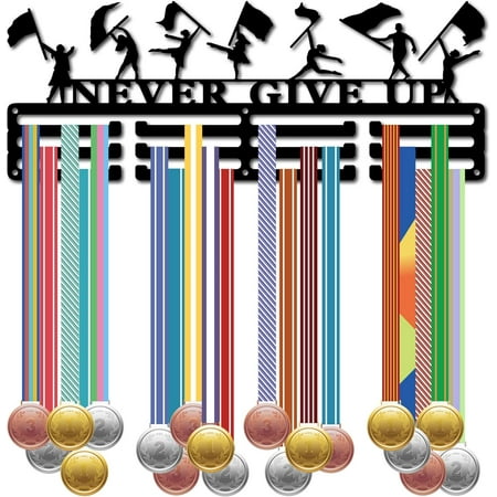 

Medal Holder Display Sports Medal Hanger Medal Wall Mount Frame Shelf Medals Hanger Black Wall Decor Medal Organizer Rack for Hanging Medals Ribbon Runner Football 15.7x6 Inch-Never Give Up