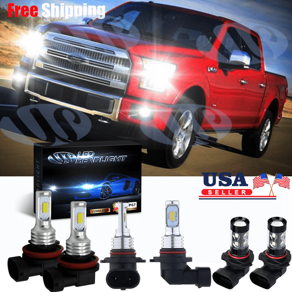 For Ford F-150 2015-2019 6000K LED Headlight High/Low  Fog Light Bulbs Combo Kit