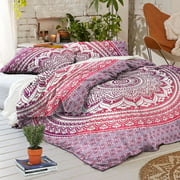 Indian Mandala Ombre Cotton Doona Duvet Cover Set Hippie Bohemian Mandala Blanket Quilt Cover Bedspread Bedding Comforter Cover with 2 Pillow Covers