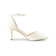 thumbnail image 3 of BLISSFUL STEP Women's Pointy Toe Ankle Strap Stiletto Heels Pumps White 11, 3 of 6
