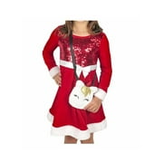 Pink & Violet Girls Size 3T Holiday Velvet Flare Dress w/Unicorn Purse, Red/White