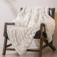 thumbnail image 6 of EVERGRACE Luxurious Soft Faux Rabbit Fur Throw Blanket, Cozy Fuzzy Plush Warm Throws for Couch Bed Sofa Chair Home Decor, Ruched Bubble Fluffy Blanket with Reversible Velvet, 50"" x 60"", Ivory White, 6 of 8
