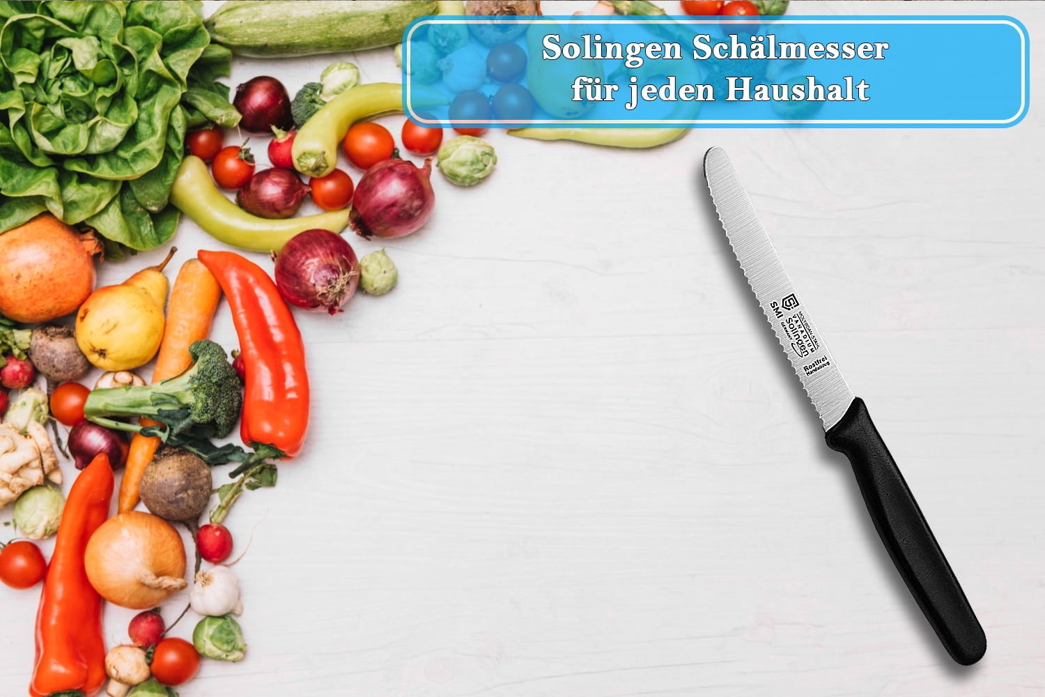 SMI 4.3-Inch German Solingen 6 Pcs Tomato Knife Set Serrated Blade Utility Knives Kitchen Knife - Black