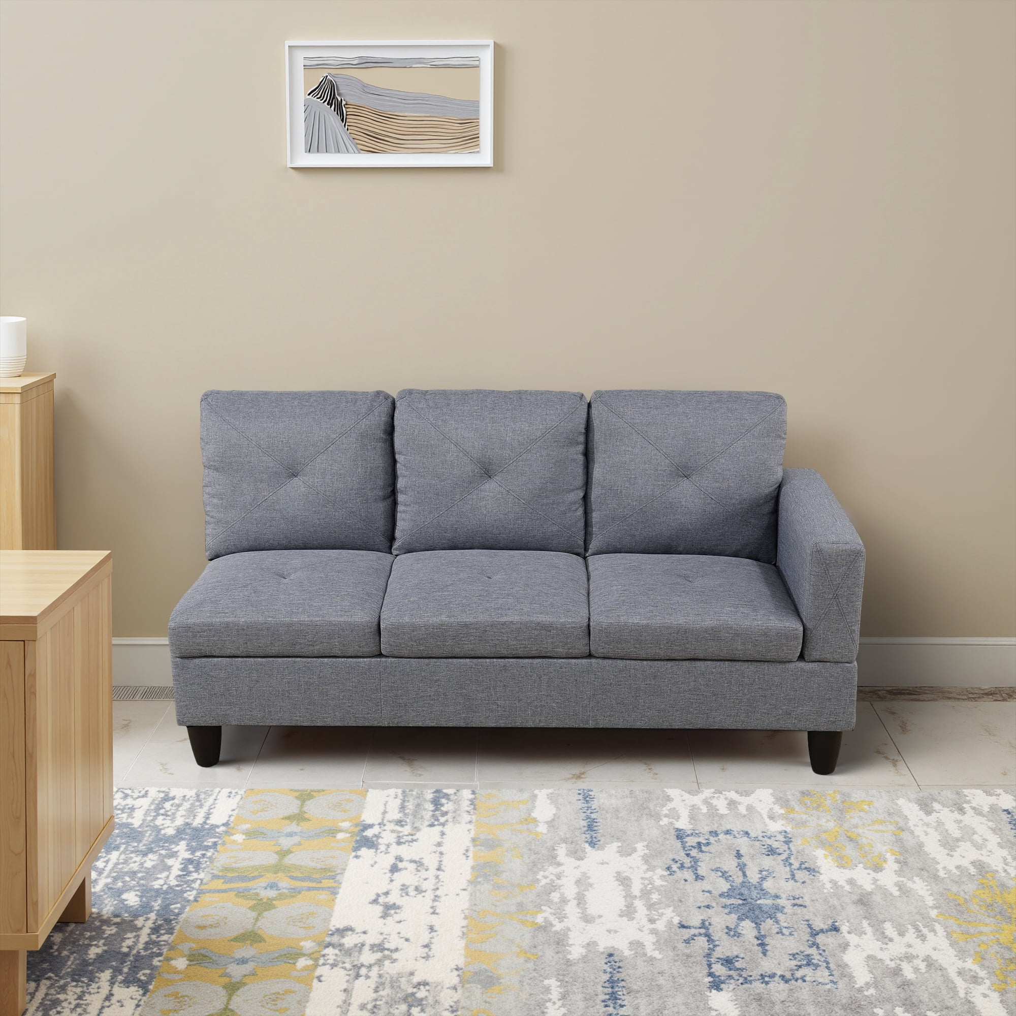 MAYEERTY 66.5" Linen 3-Piece Living Room Sofa Set，Gray