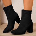 thumbnail image 2 of Women Pointed Toe Block Heel Ankle Boots Soft Flock Back Zipper Dress Boots Fashion Autumn Winter Solid Color Short Boots For Daily Party, 2 of 8